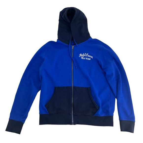 Polo By Ralph‎ Lauren Hoodie Men Large Blue Polo Team Sweatshirt Full Zip Patch - Picture 1 of 11